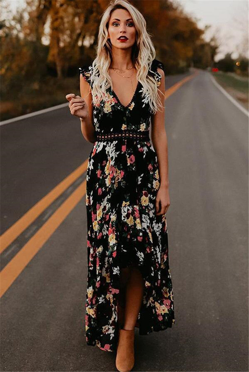 Robe longue bohème chic à imprimé floral