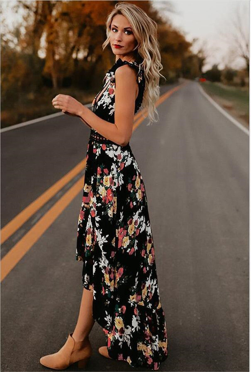 Robe longue bohème chic à imprimé floral