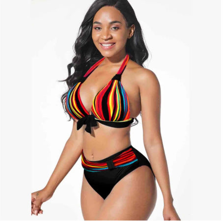 Maillot de bain deux pièces taille haute avec nœud décoratif