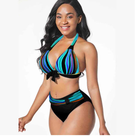 Maillot de bain deux pièces taille haute avec nœud décoratif