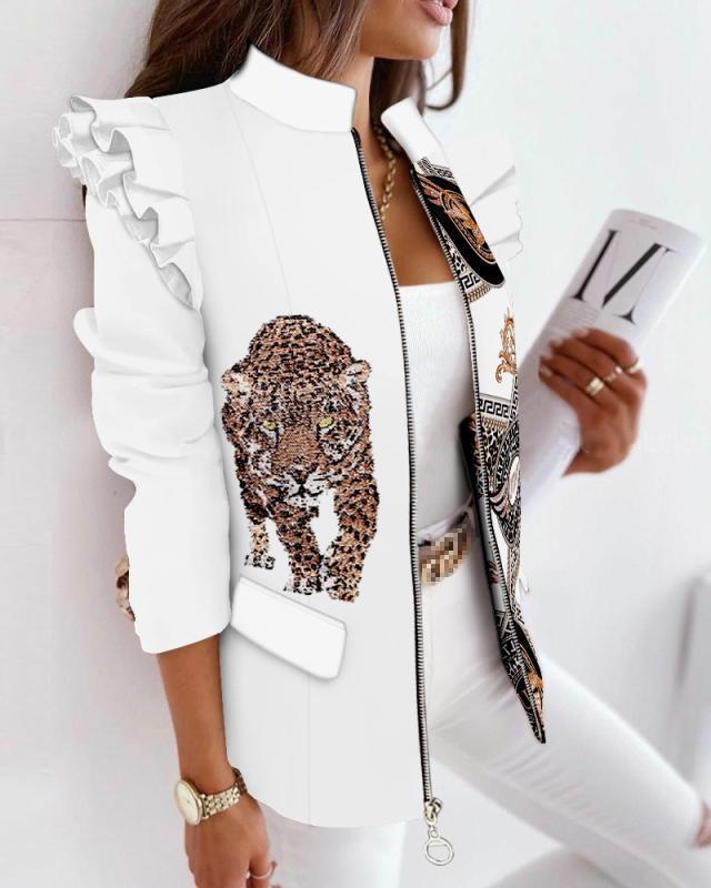 Veste élégante à motifs avec détails plissés aux épaules