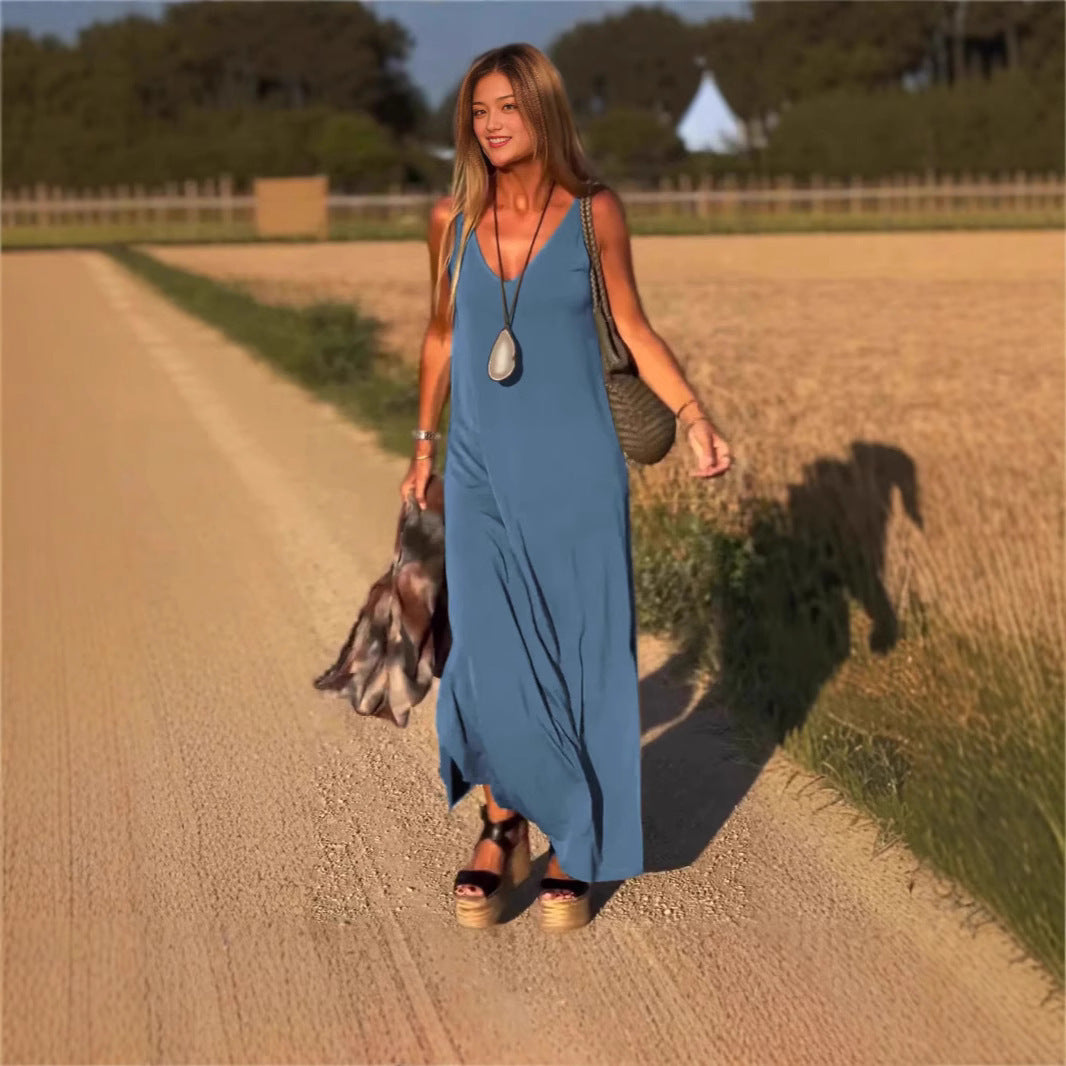 Robe Sexy Femme à Bretelles avec Décolleté en V