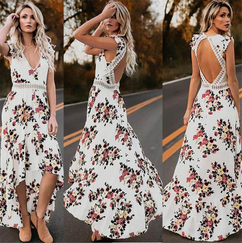 Robe longue bohème chic à imprimé floral