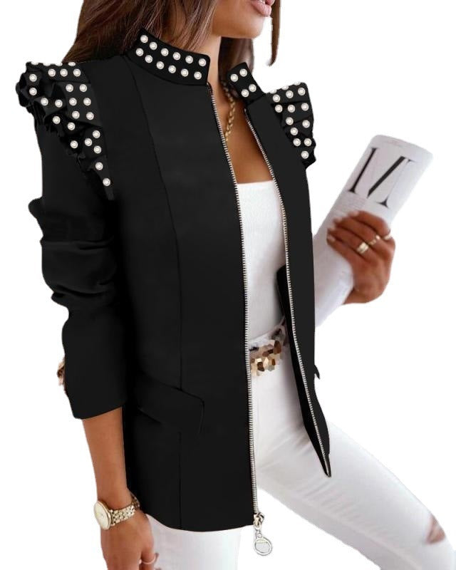 Veste élégante à motifs avec détails plissés aux épaules