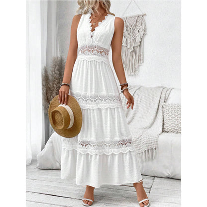Robe Femme Sans Manches en Dentelle à Col en V