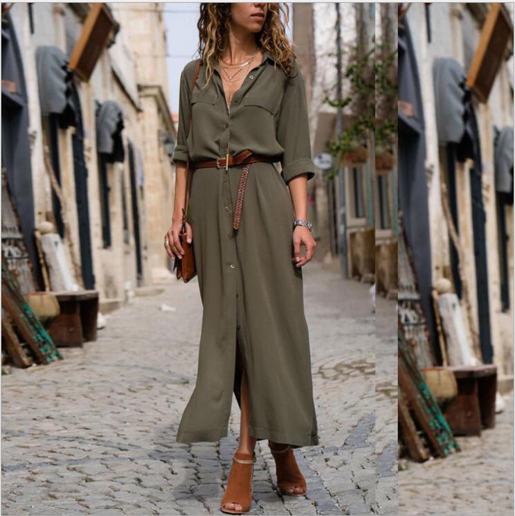 Robe Longue Femme à Manches Longues avec Ceinture