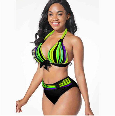 Maillot de bain deux pièces taille haute avec nœud décoratif