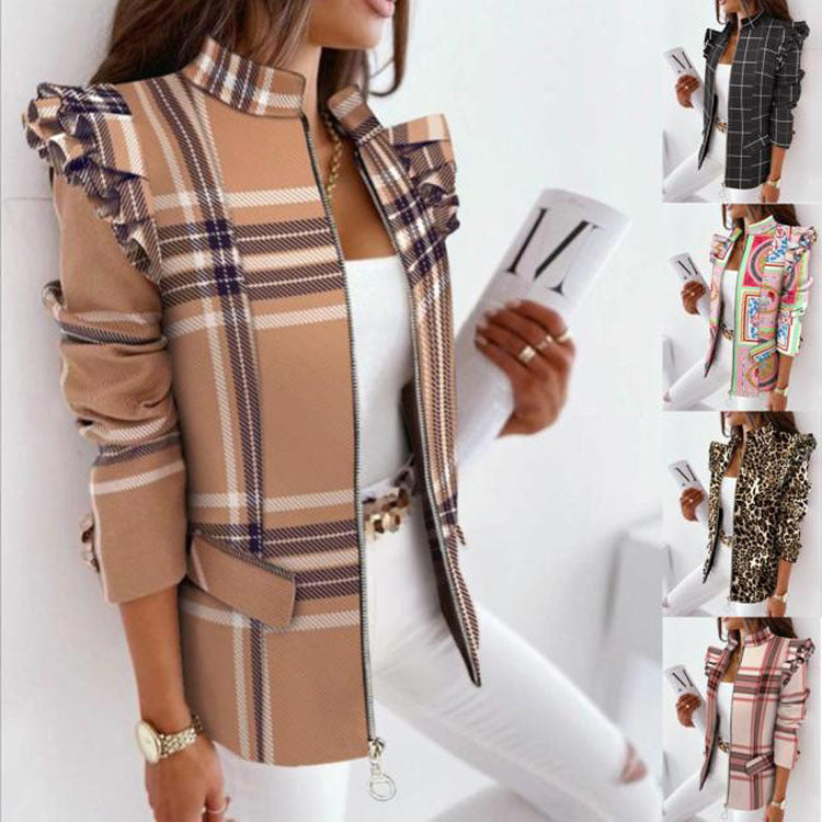 Veste élégante à motifs avec détails plissés aux épaules