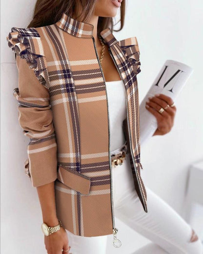Veste élégante à motifs avec détails plissés aux épaules