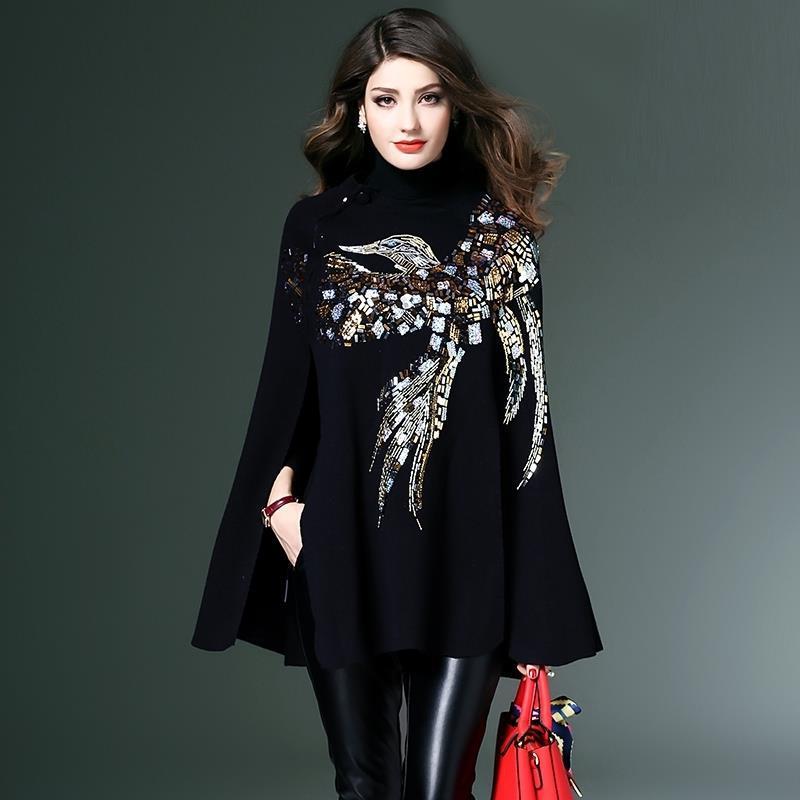 Cape élégante femme avec motif artistique et détails scintillants – Style chic et raffiné