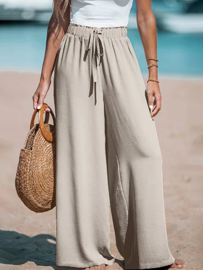 Pantalon Large Décontracté Femme à Cordon Décoratif