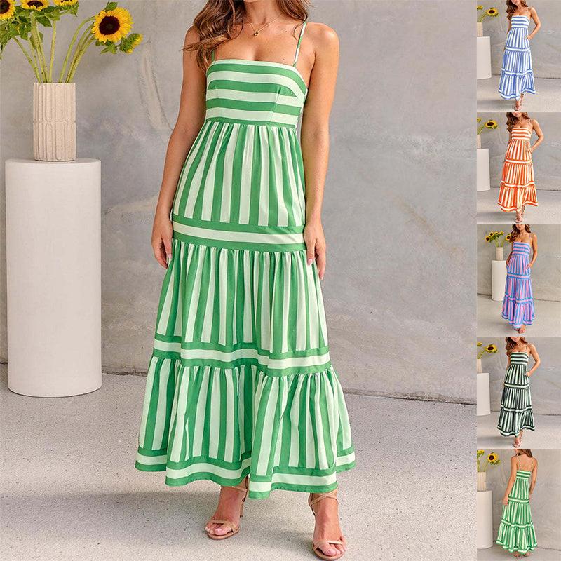 Robe Longue d'Été à Bretelles – Rayures & Évasion