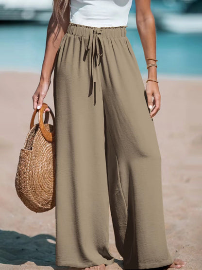 Pantalon Large Décontracté Femme à Cordon Décoratif