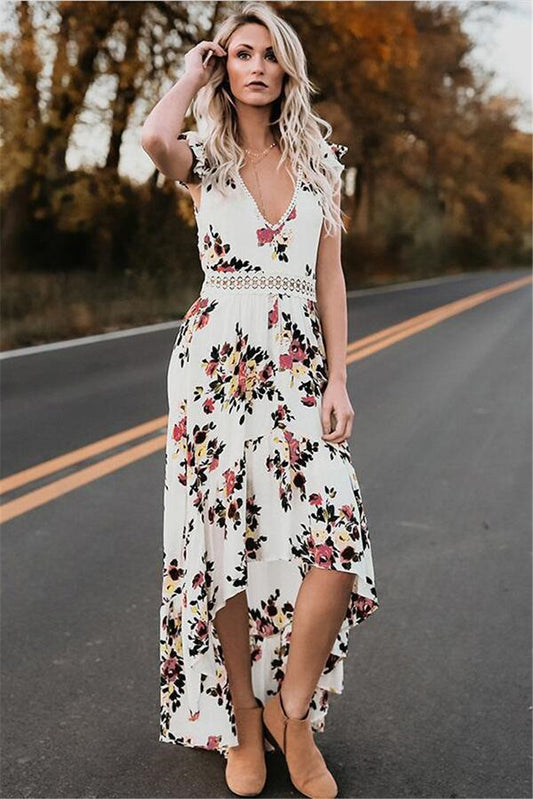 Robe longue bohème chic à imprimé floral