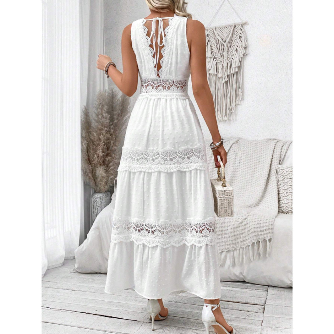 Robe Femme Sans Manches en Dentelle à Col en V