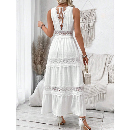 Robe Femme Sans Manches en Dentelle à Col en V