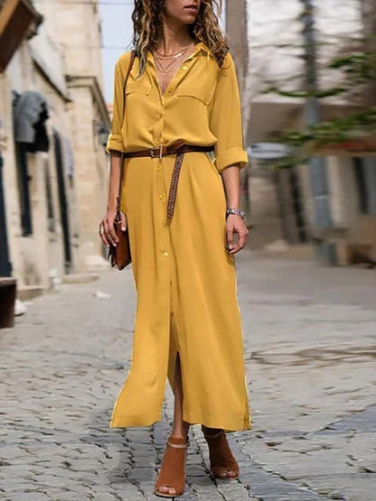 Robe Longue Femme à Manches Longues avec Ceinture