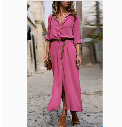 Robe Longue Femme à Manches Longues avec Ceinture
