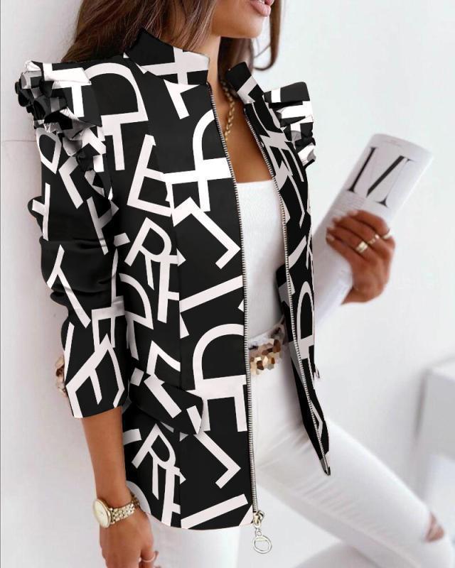 Veste élégante à motifs avec détails plissés aux épaules