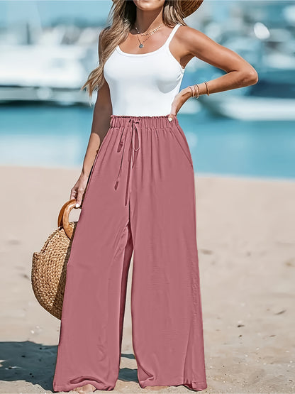 Pantalon Large Décontracté Femme à Cordon Décoratif