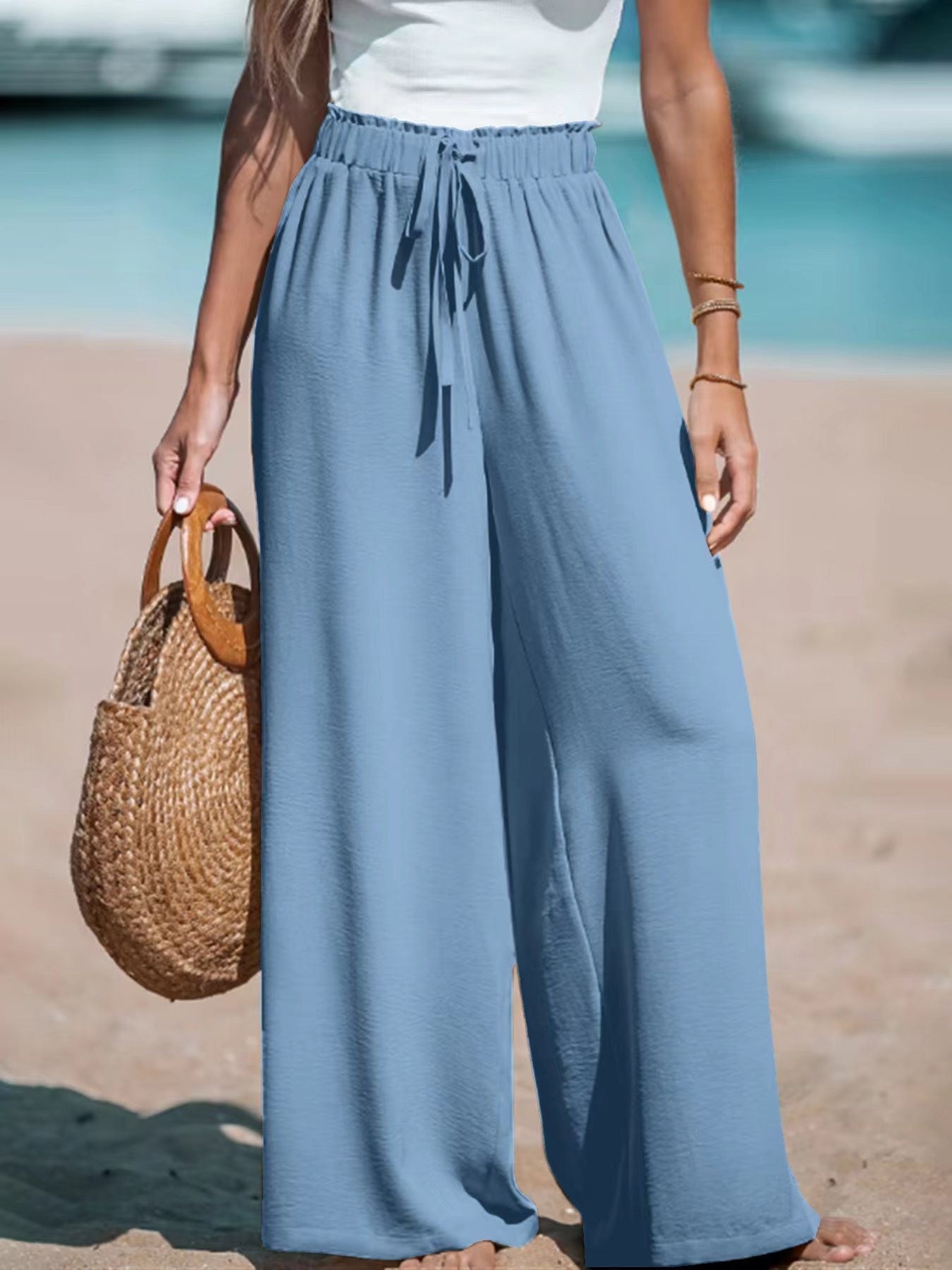 Pantalon Large Décontracté Femme à Cordon Décoratif