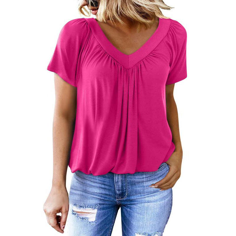 T-shirt  Uni à Col V  Simplicité & Style au Quotidien