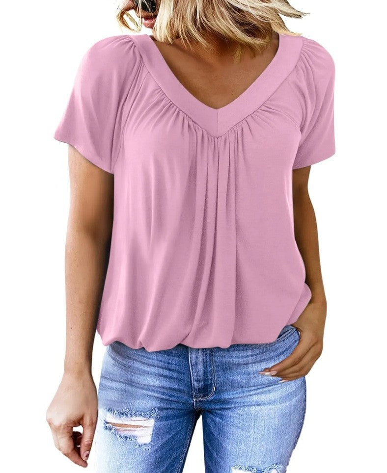 T-shirt  Uni à Col V  Simplicité & Style au Quotidien