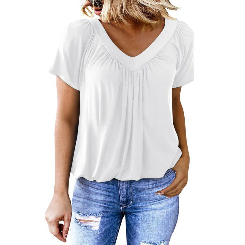 T-shirt  Uni à Col V  Simplicité & Style au Quotidien