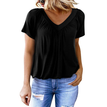 T-shirt  Uni à Col V  Simplicité & Style au Quotidien