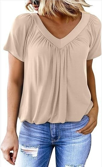 T-shirt  Uni à Col V  Simplicité & Style au Quotidien