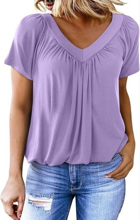 T-shirt  Uni à Col V  Simplicité & Style au Quotidien