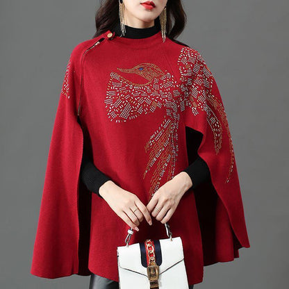 Cape élégante femme avec motif artistique et détails scintillants – Style chic et raffiné