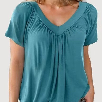 T-shirt  Uni à Col V  Simplicité & Style au Quotidien