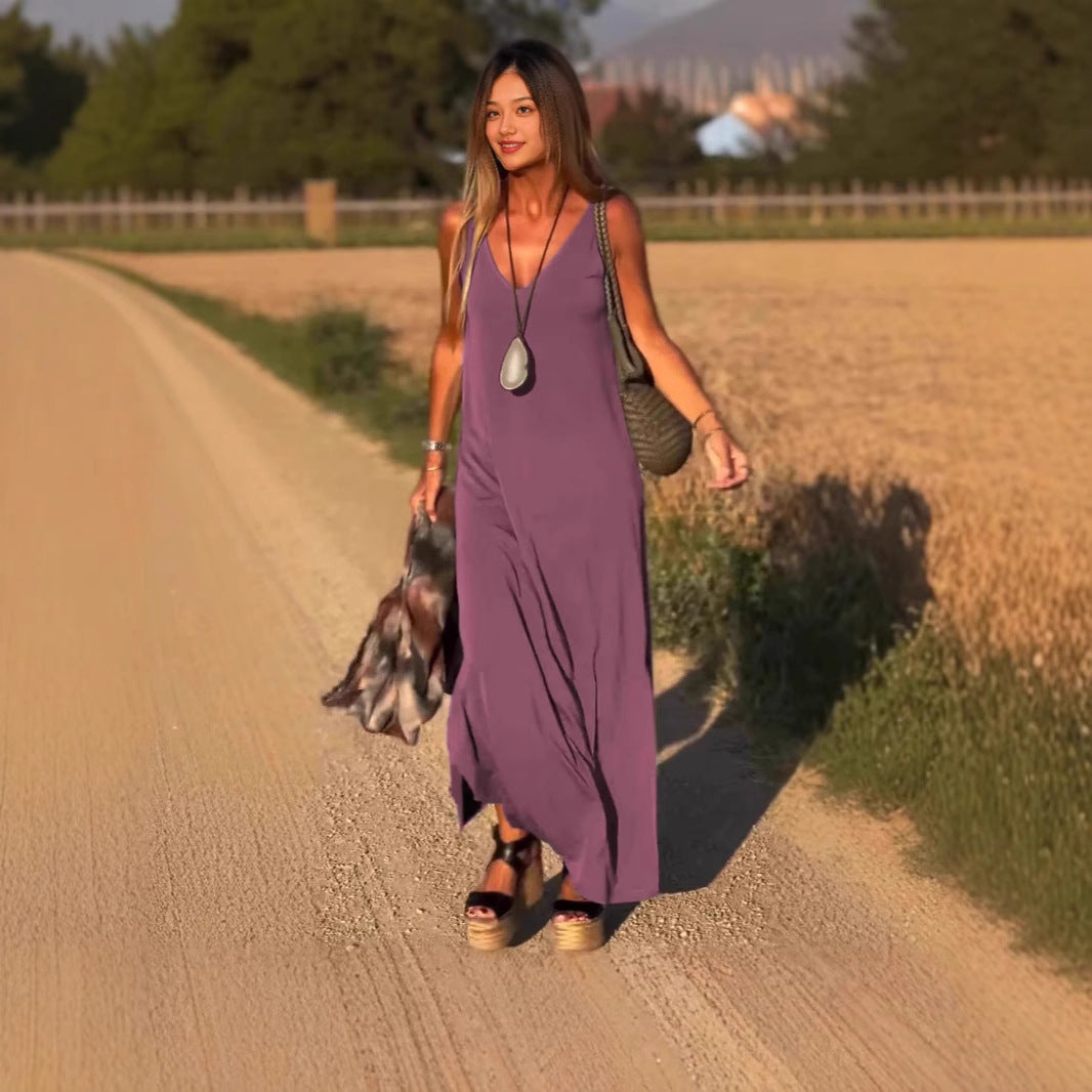 Robe Sexy Femme à Bretelles avec Décolleté en V