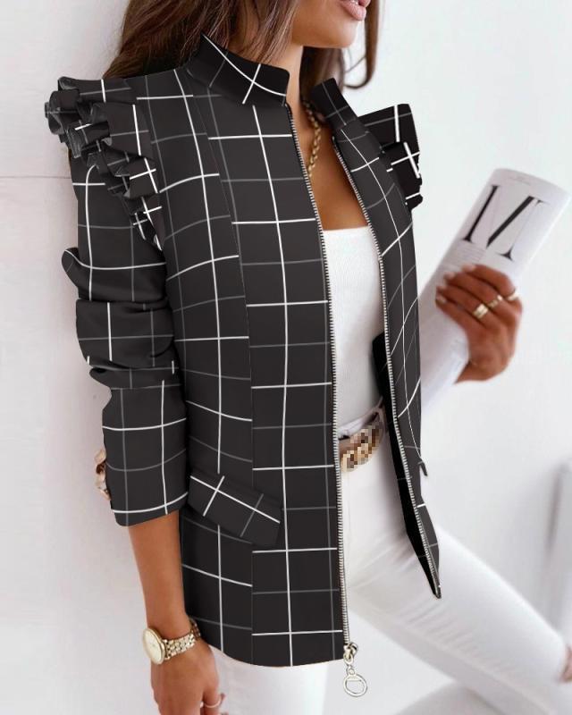 Veste élégante à motifs avec détails plissés aux épaules