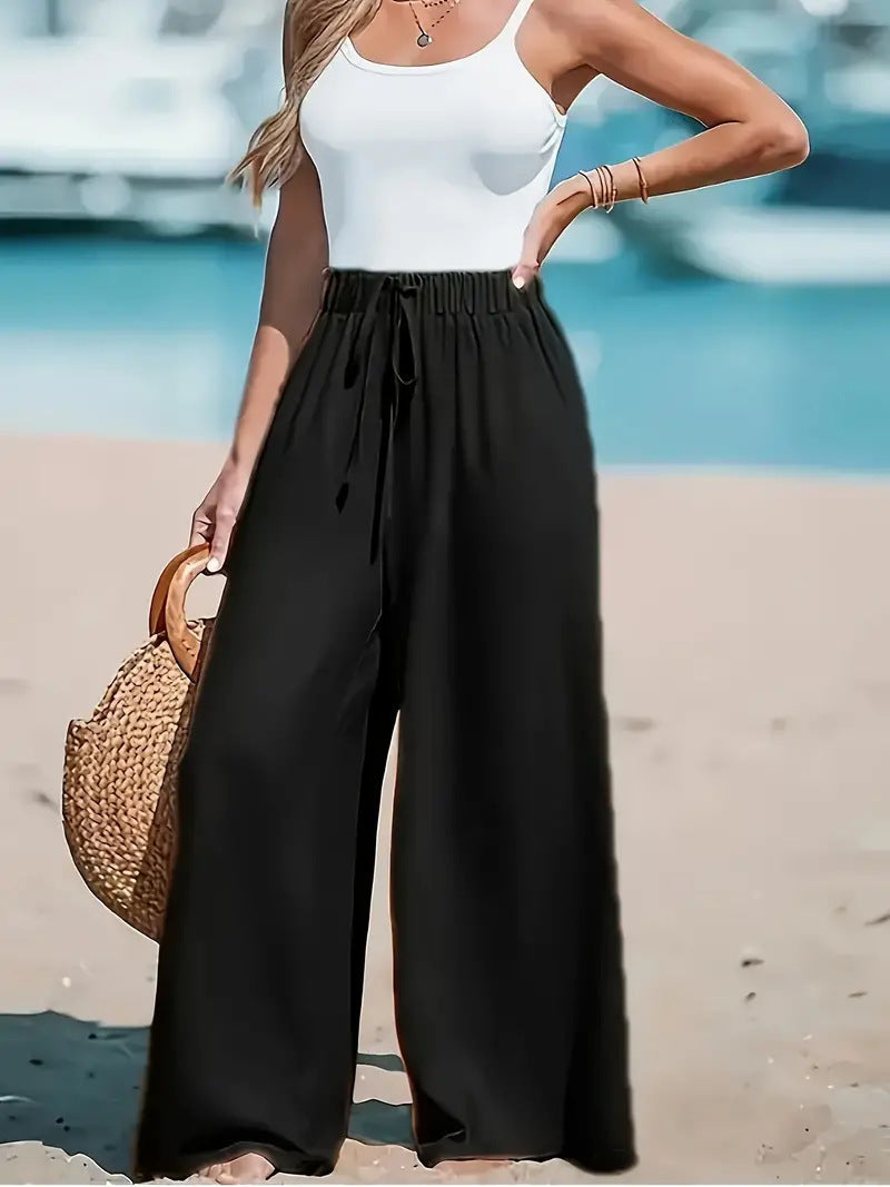 Pantalon Large Décontracté Femme à Cordon Décoratif