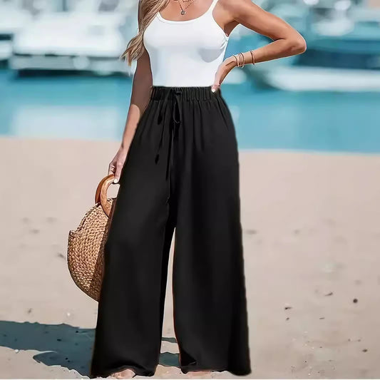 Pantalon Large Décontracté Femme à Cordon Décoratif